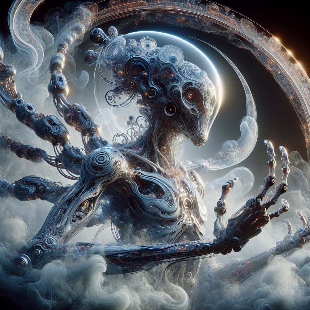 Biomechanical Cyborg Alien with Transparent Form