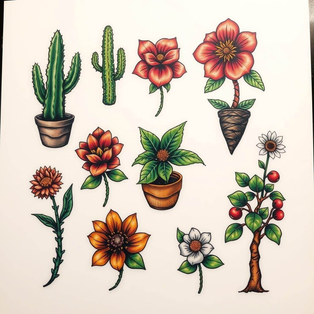 Vibrant New School Tattoos of Anthropomorphic Plants