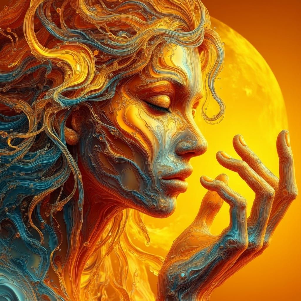 Surreal Woman with Yellow-Orange Gradient Art