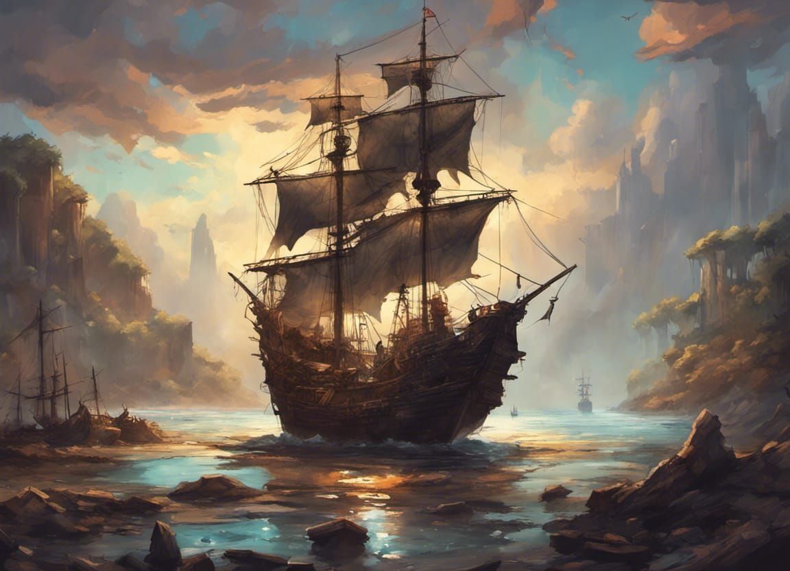 Pirate Galleon in Shipwreck Cove: Fantasy Concept Art