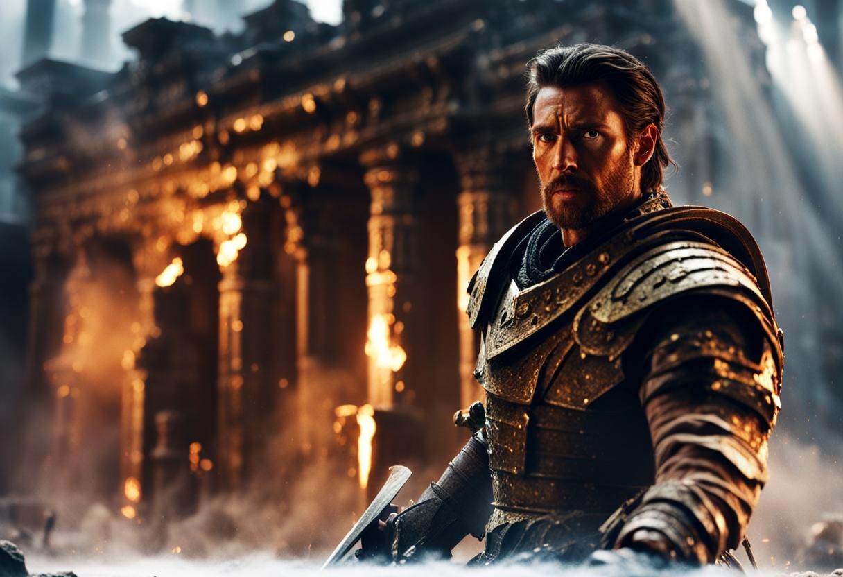Epic Battle in Ruined Temple, Cinematic Still