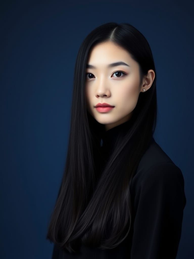 Minimalist Portrait in Monochromatic Black and Blue