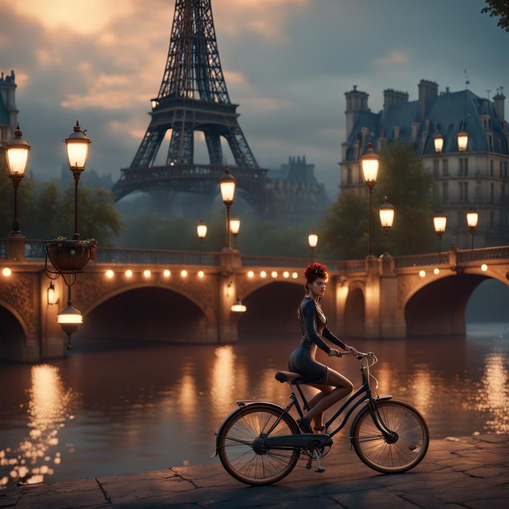 Paris Bicycle in Detailed Matte Painting Style