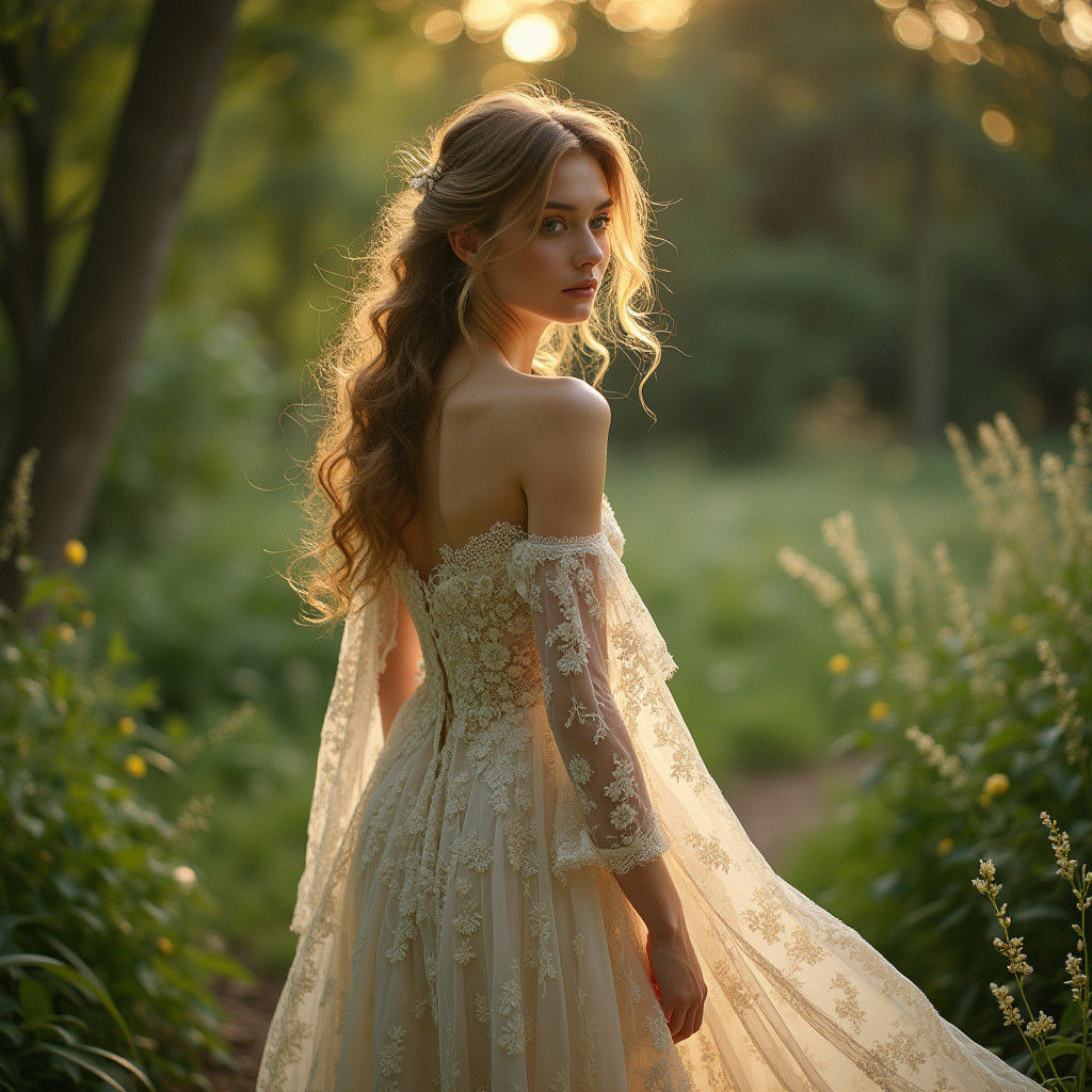 Ethereal Woman in Pre-Raphaelite Style