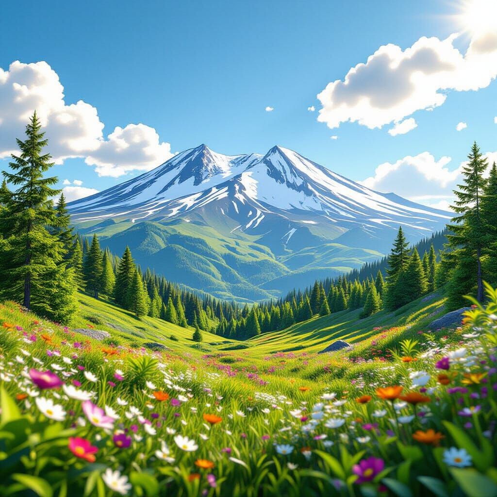 Lush Mount Saint Helens: 3D Anime Art Style