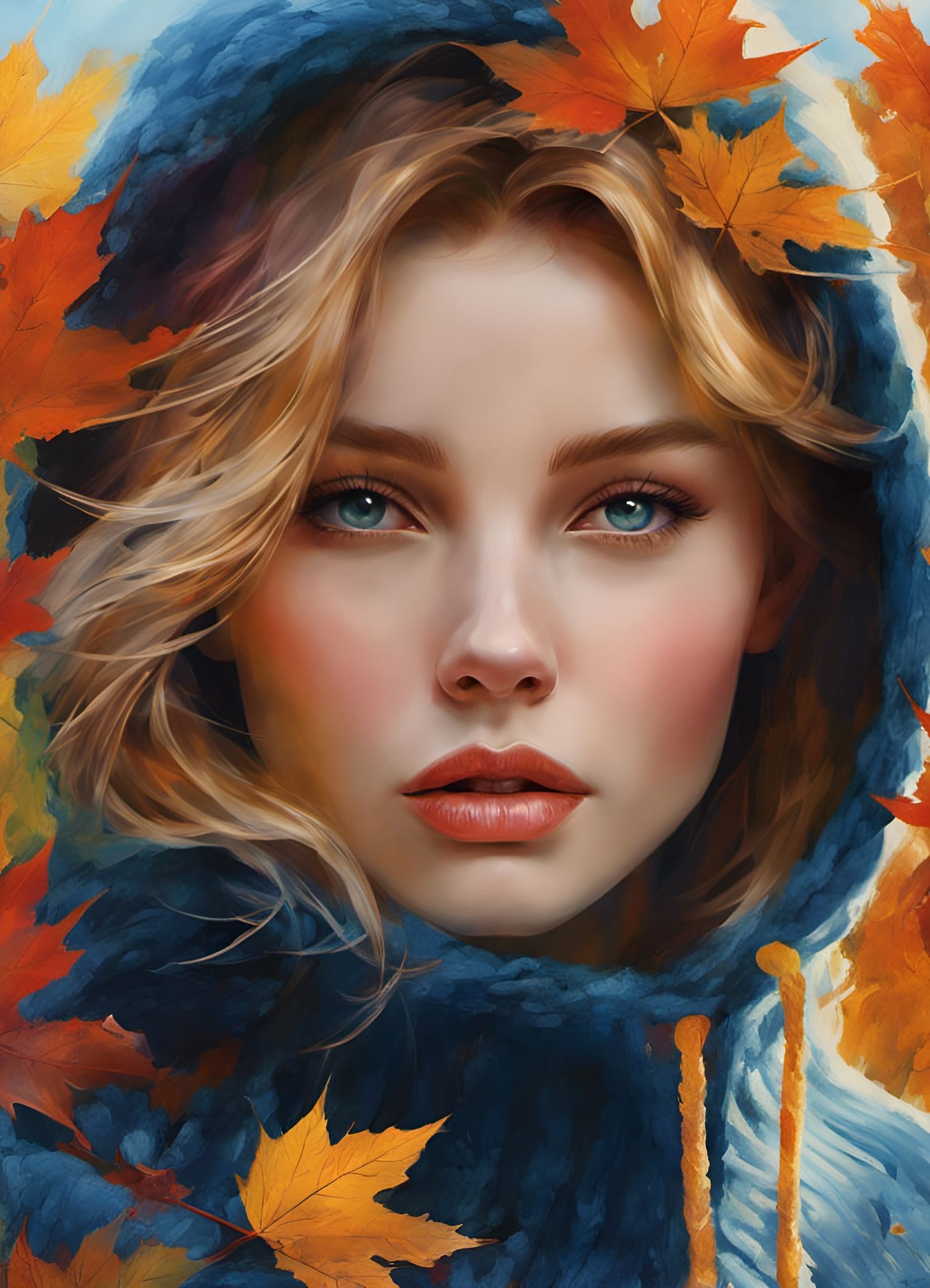 Autumn Portrait of Woman in Sweater, Painterly Style