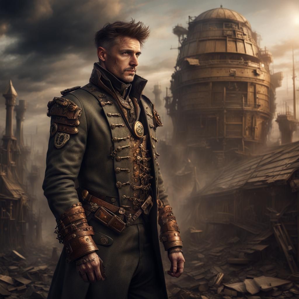 Armored Veteran in Steampunk Digital Painting