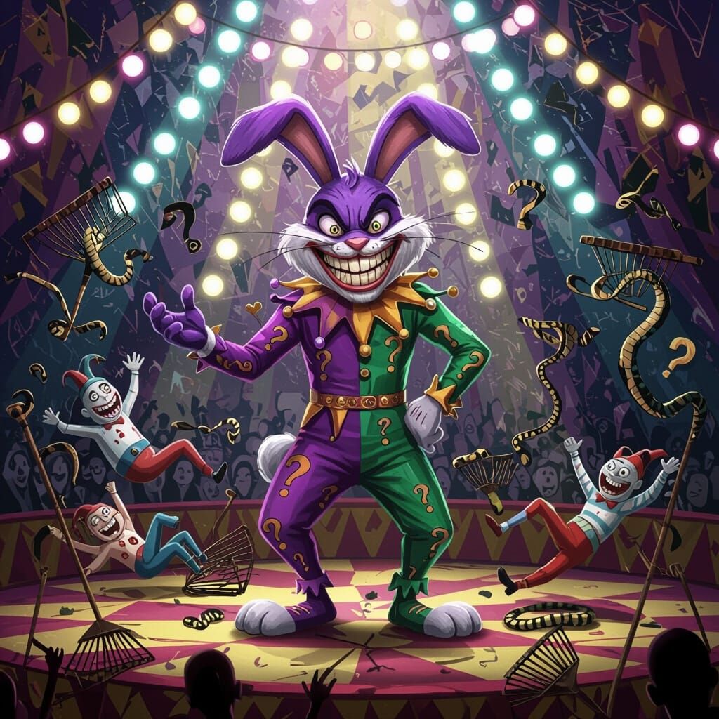 Jax the Rabbit: Surreal Digital Painting of Chaotic Circus