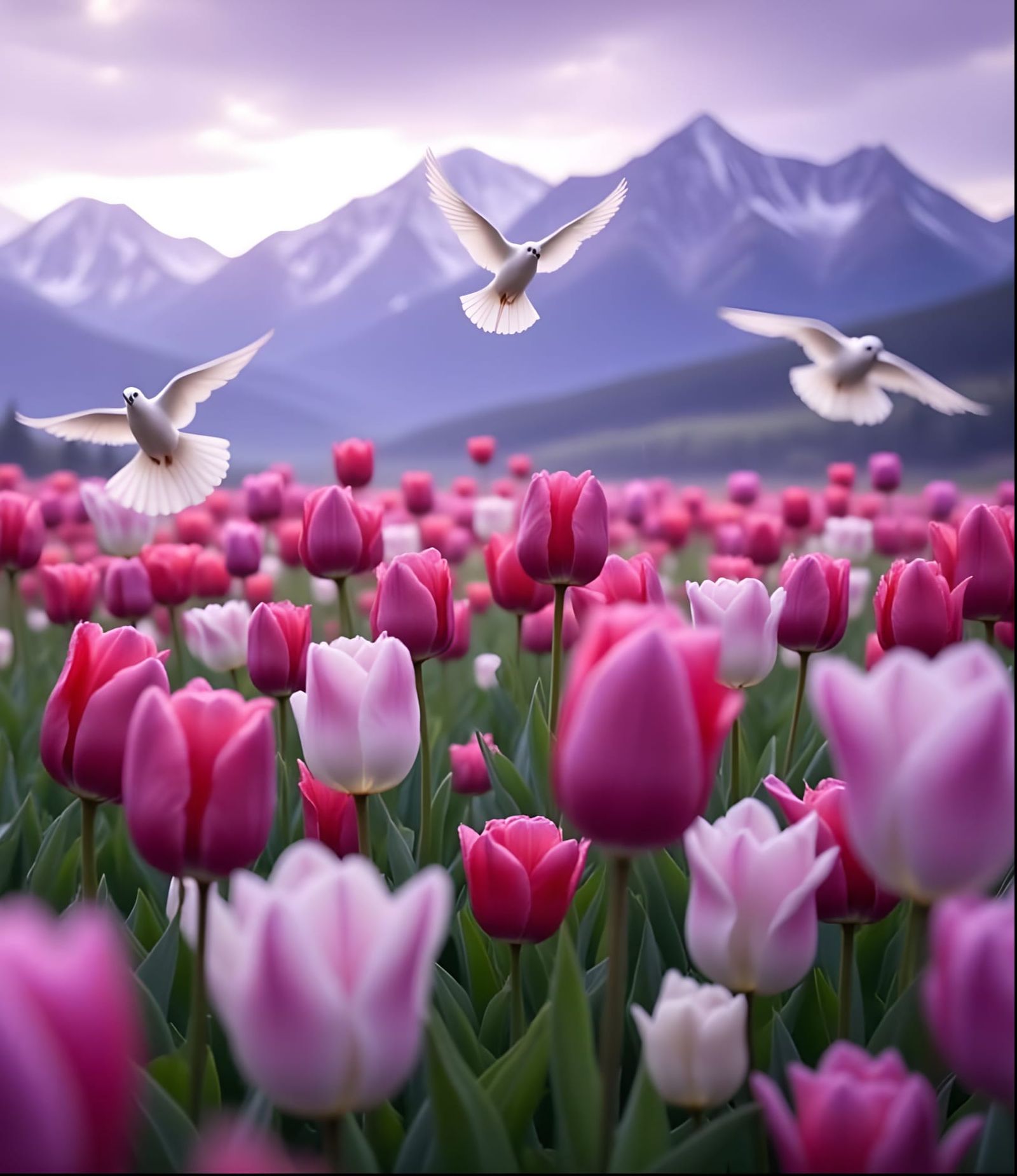 Ethereal Rainfall in a Vibrant Floral Landscape