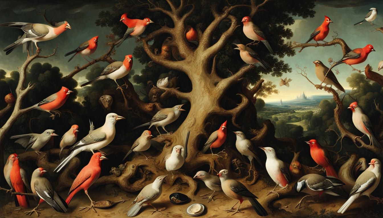 Anxious Demons and Birds in a Bosch-Inspired Landscape