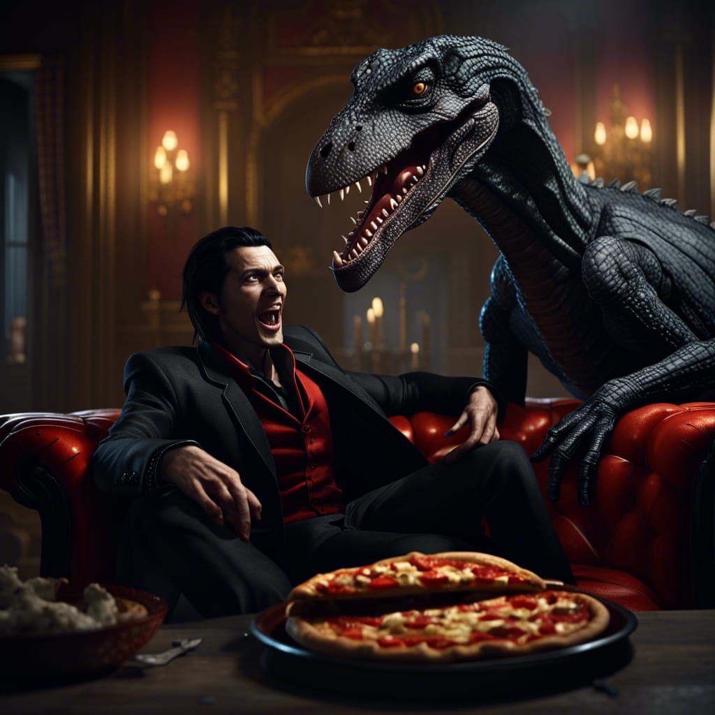 Gothic Vampire's Pizza Theft in Noir Style