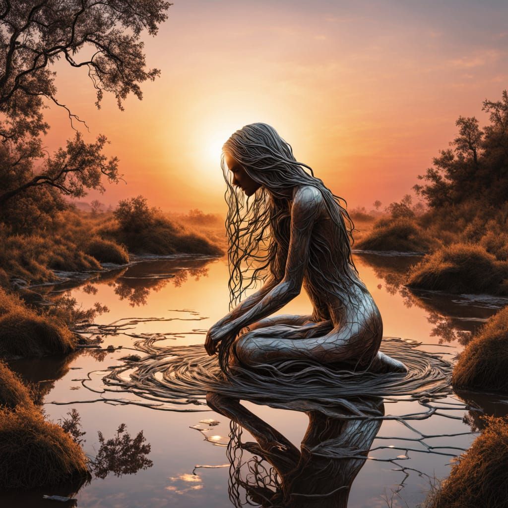 Surreal Sculpture of Woman with Bio Art Elements