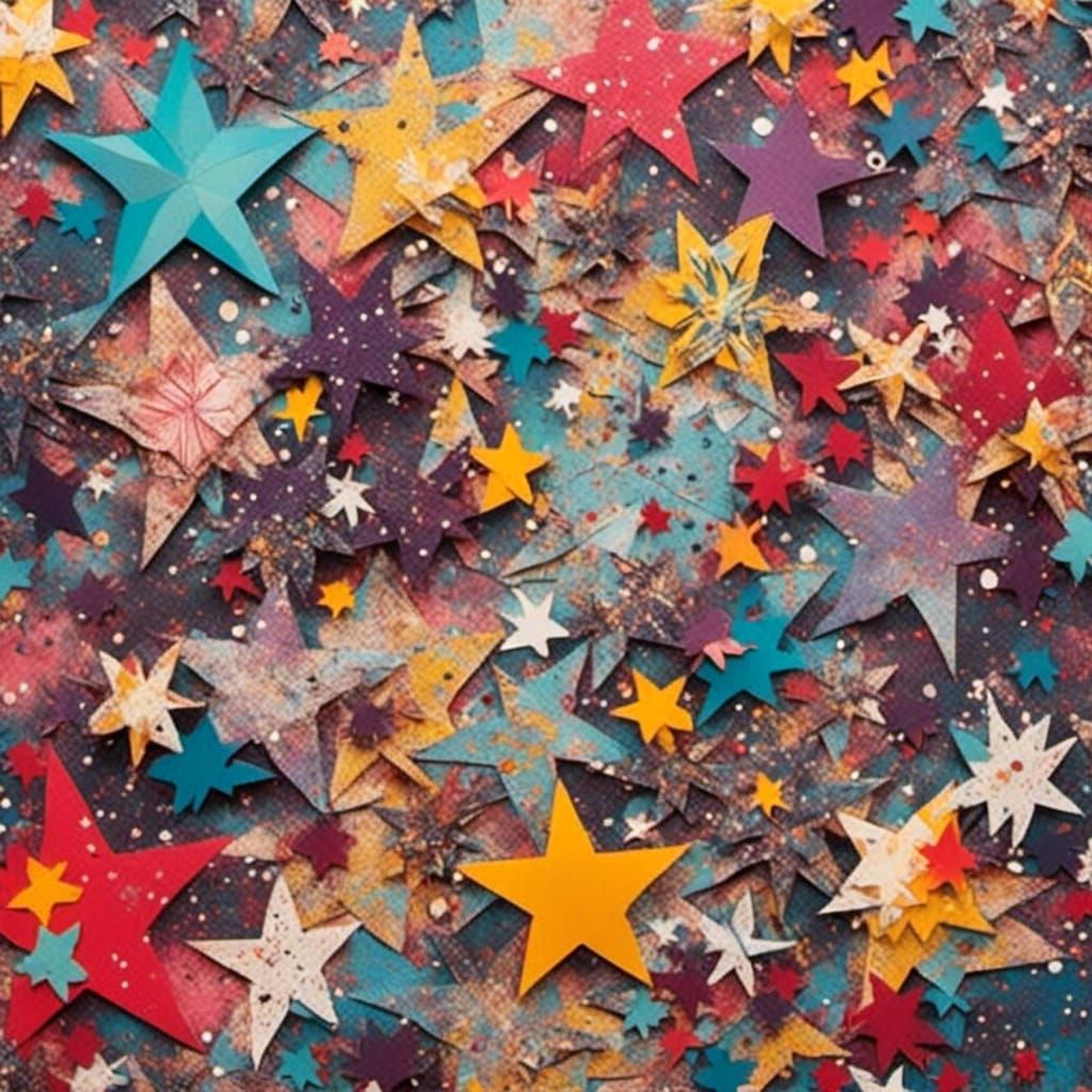 Retrofuturistic Star Collage in Tim Burton Style