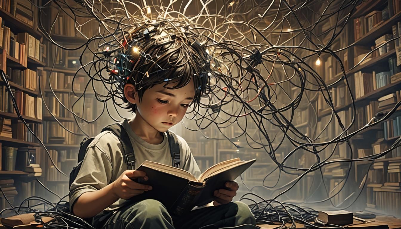 Boy Downloads Knowledge Directly From Book