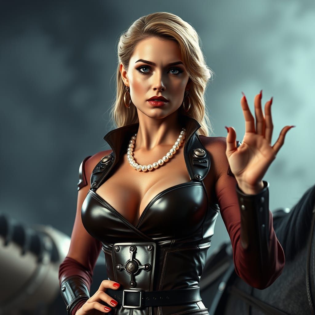 Elegant Woman in Futuristic Riding Attire