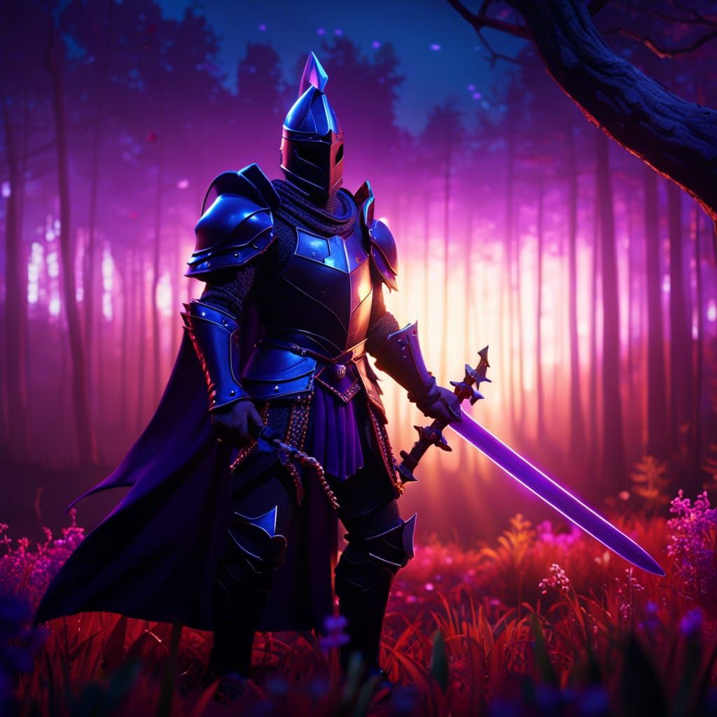 Epic Black Knight with Purple Sword in 3D