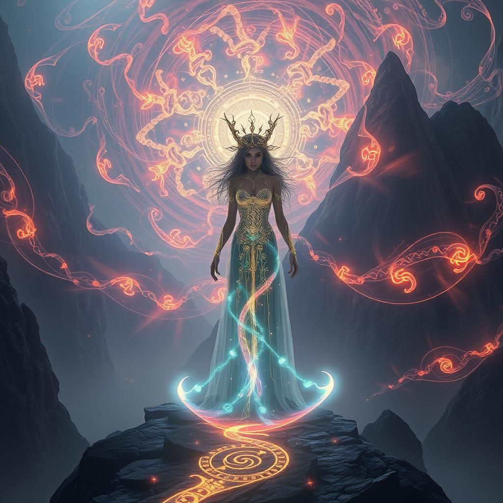 Mysterious Sorceress at Edge of Mystical Realm in 8k