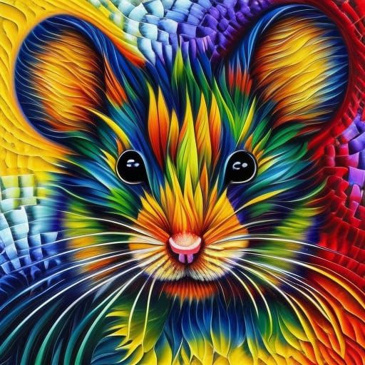 Floral Mouse Portrait in Impasto Style