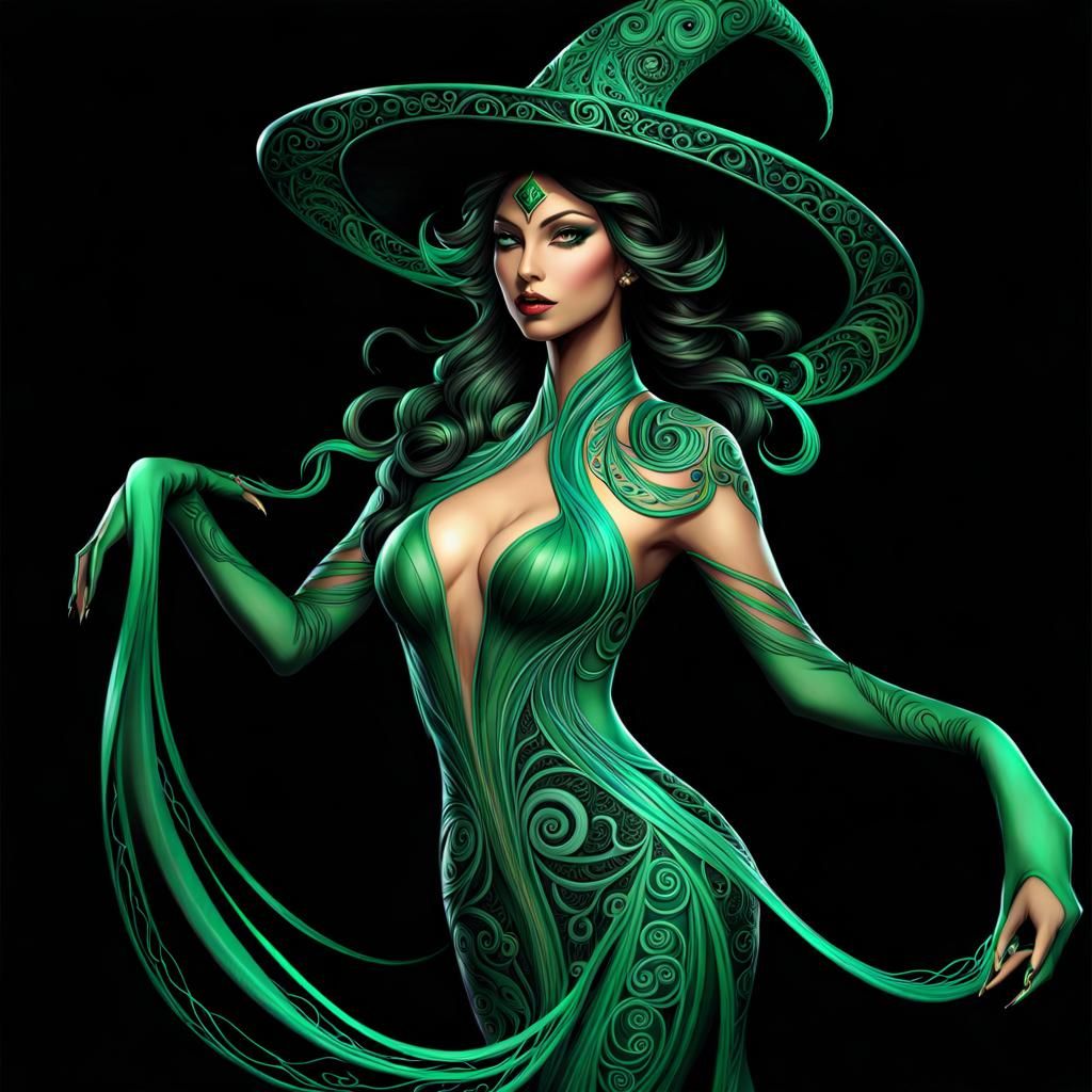 Elven Witch in Burlesque Style with Fractal Details
