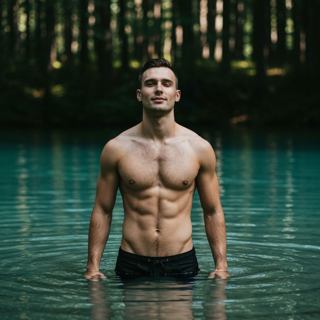 Man in Teal Water with Dappled Sunlight