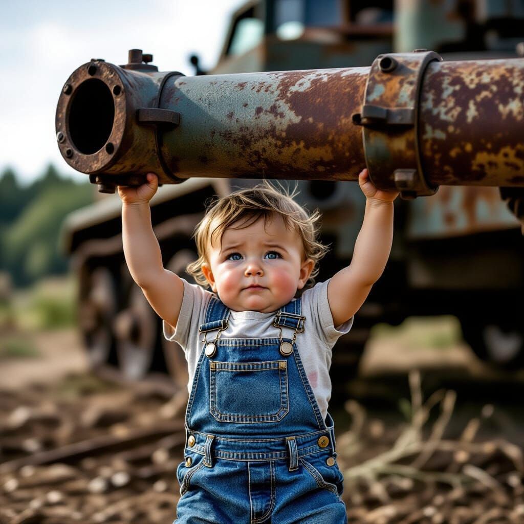 Baby Lifts Tank: Cinematic Film Still