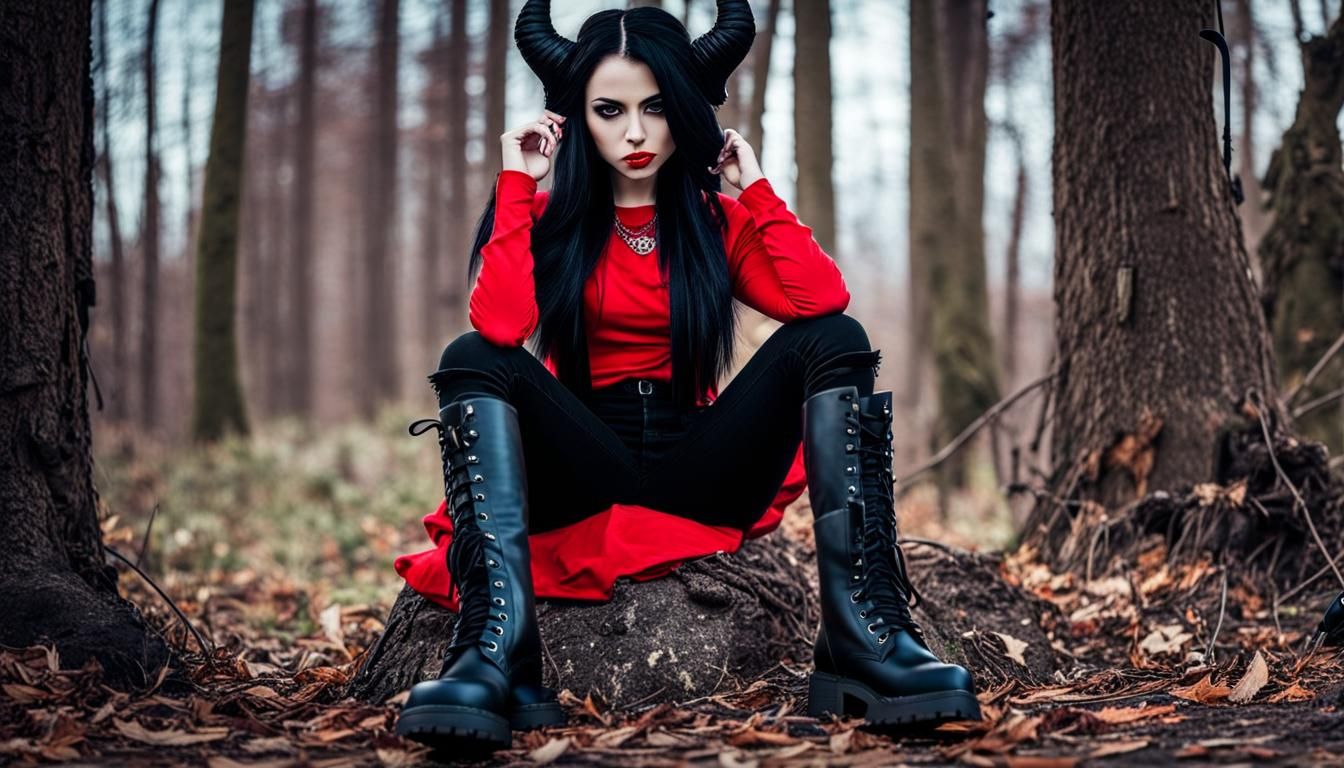 Gothcore Woman with Bat Hair Clips and Twisted Horns