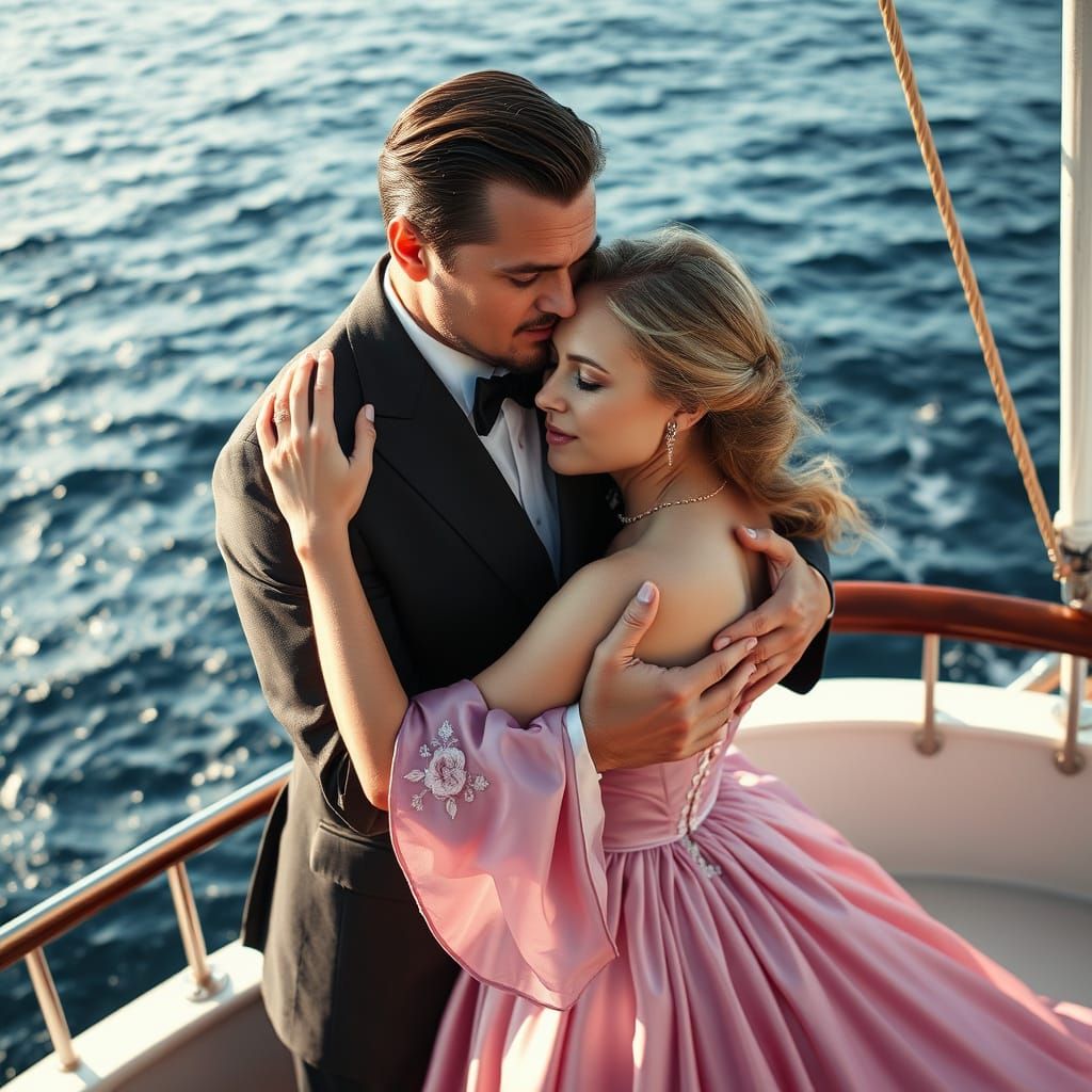 Romantic Titanic Scene in Hyperrealistic Style