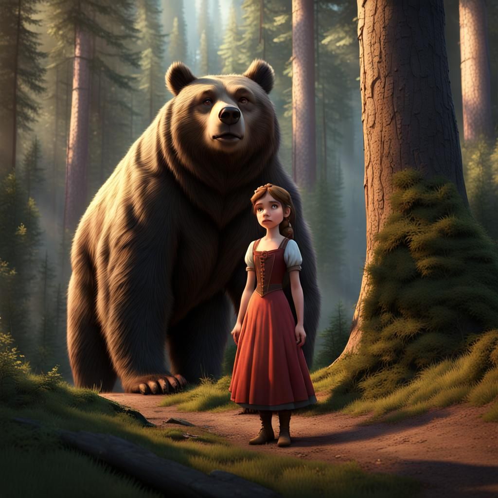 Disney Princess and Bear Cub in Russian Forest