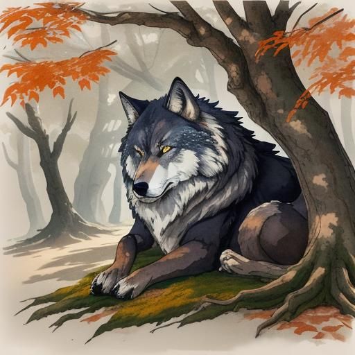 This large adult wolf is male with a dusky coat.  He has a s...