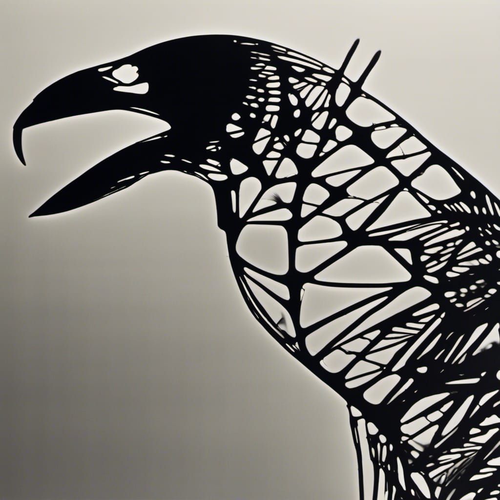 Surrealist Raven Skeleton in Photogram Style