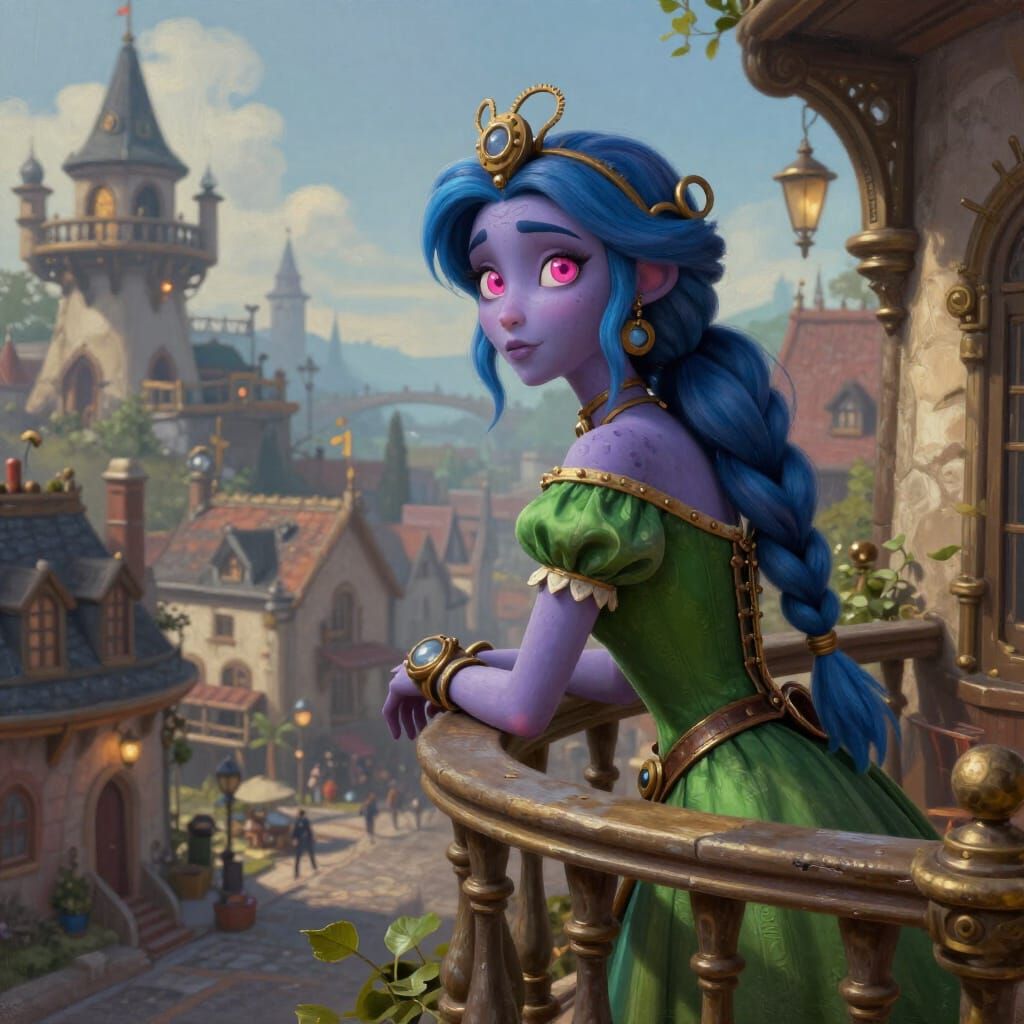 Steampunk Princess with Purple Skin in Oil Painting Style