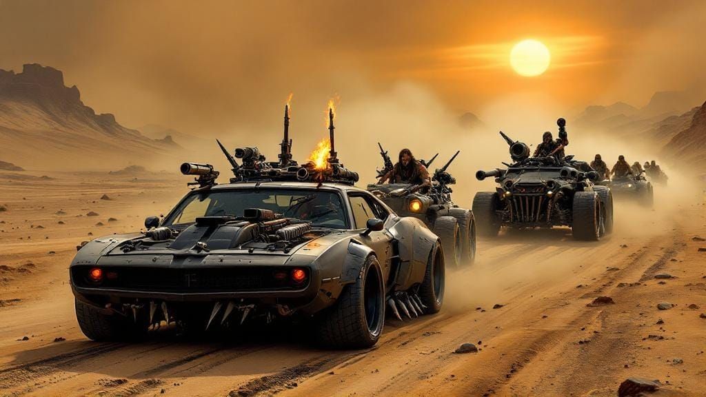 Post-Apocalyptic Convoy in Scorched Wasteland