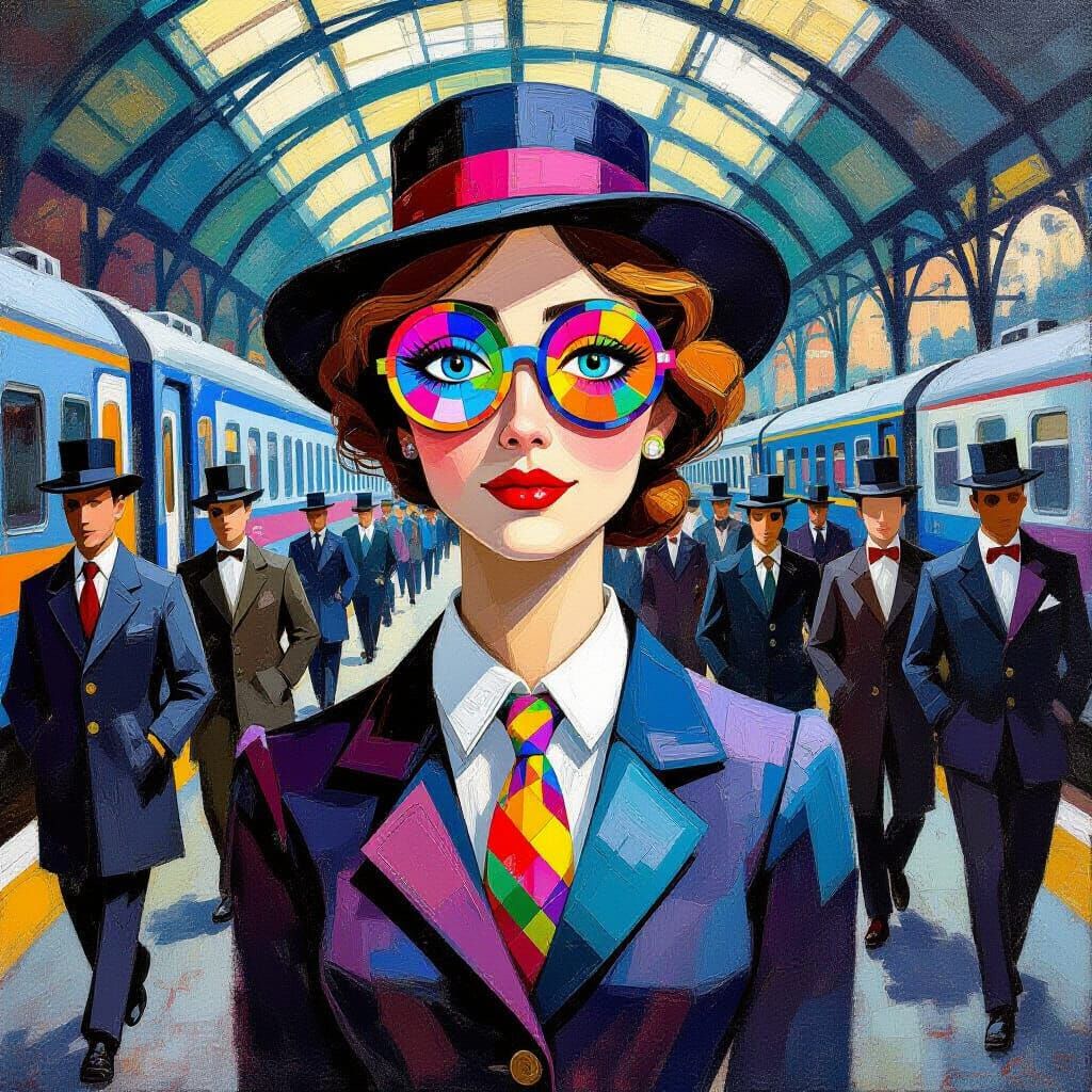 Kaleidoscope Eyes in Gouache Impressionist Train Station