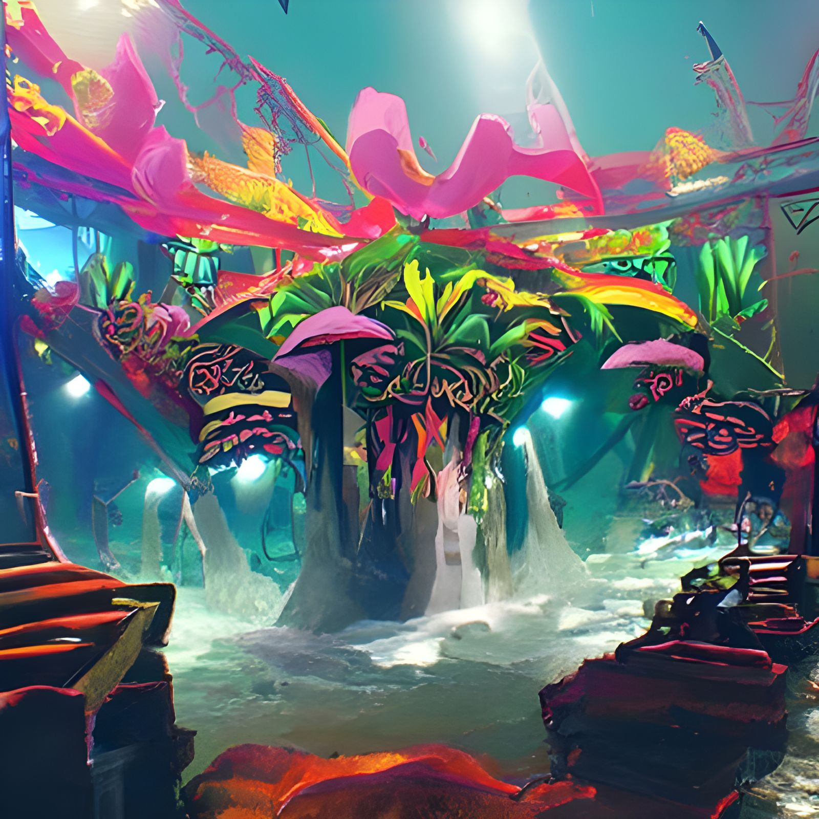 Psychedelic Atlantis: Multicolored Jungle Concept Art