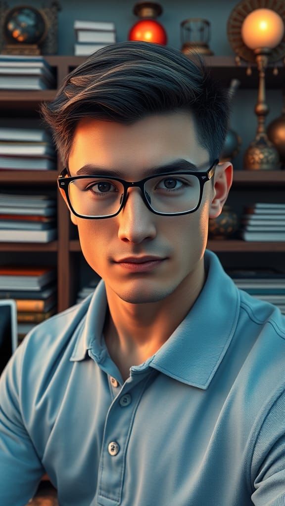 American Male Portrait in Office with Fantasy Elements