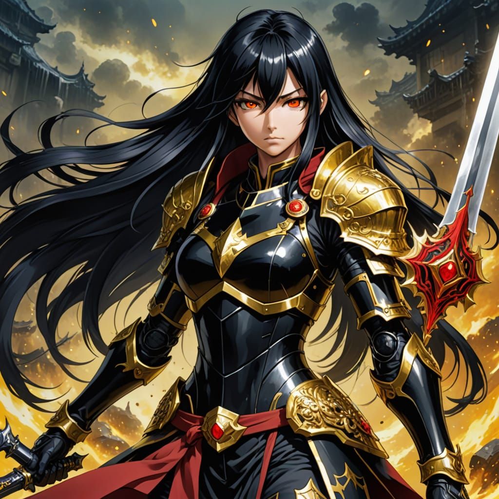 Anime Warrior with Glaive in Action Pose