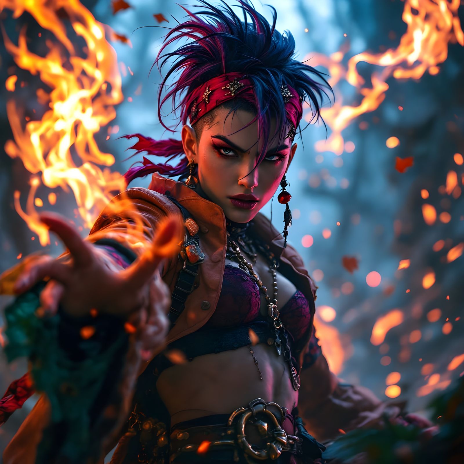 Fantasy Pirate Witch in Vibrant Anime Battle