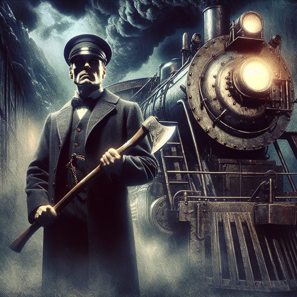 Sinister Train Conductor with Axe in Gothic Style