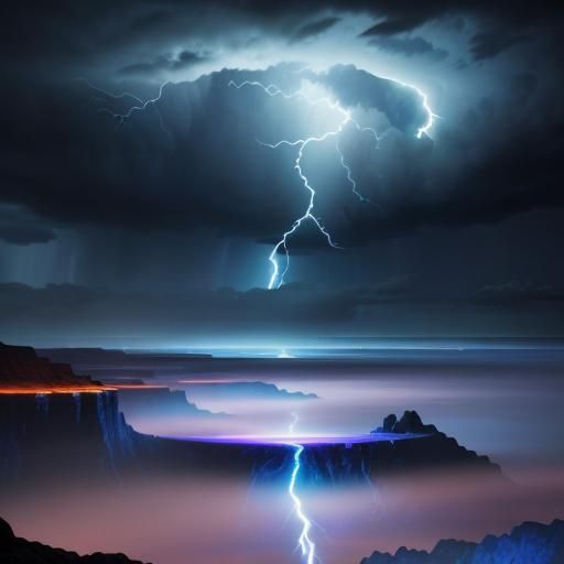 Expansive Fauvist Moonscape with Turbulent Thunderstorm Skie...