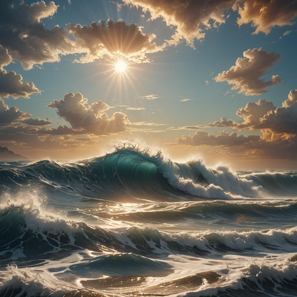 Golden Sunlight on Fantasy Ocean: Digital Art