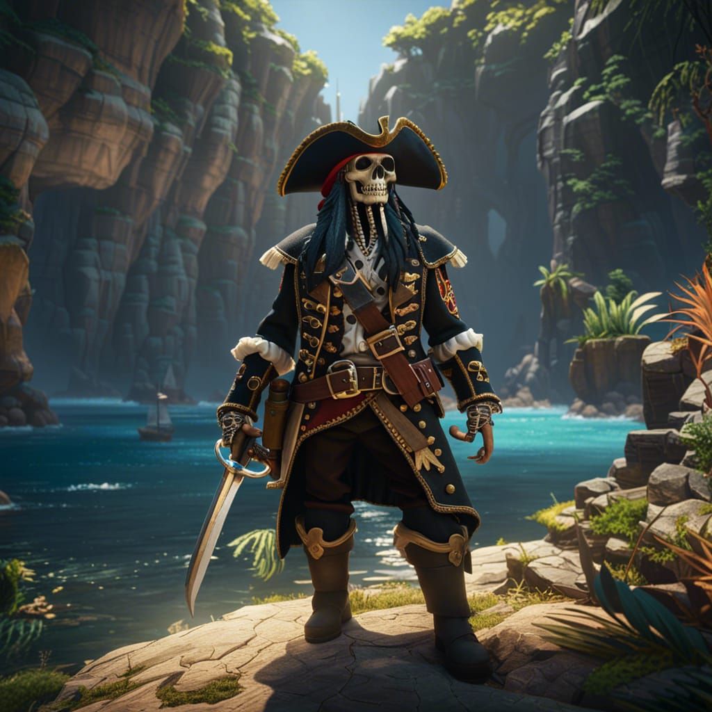 Pirate Cove With Skeleton in Disney Style