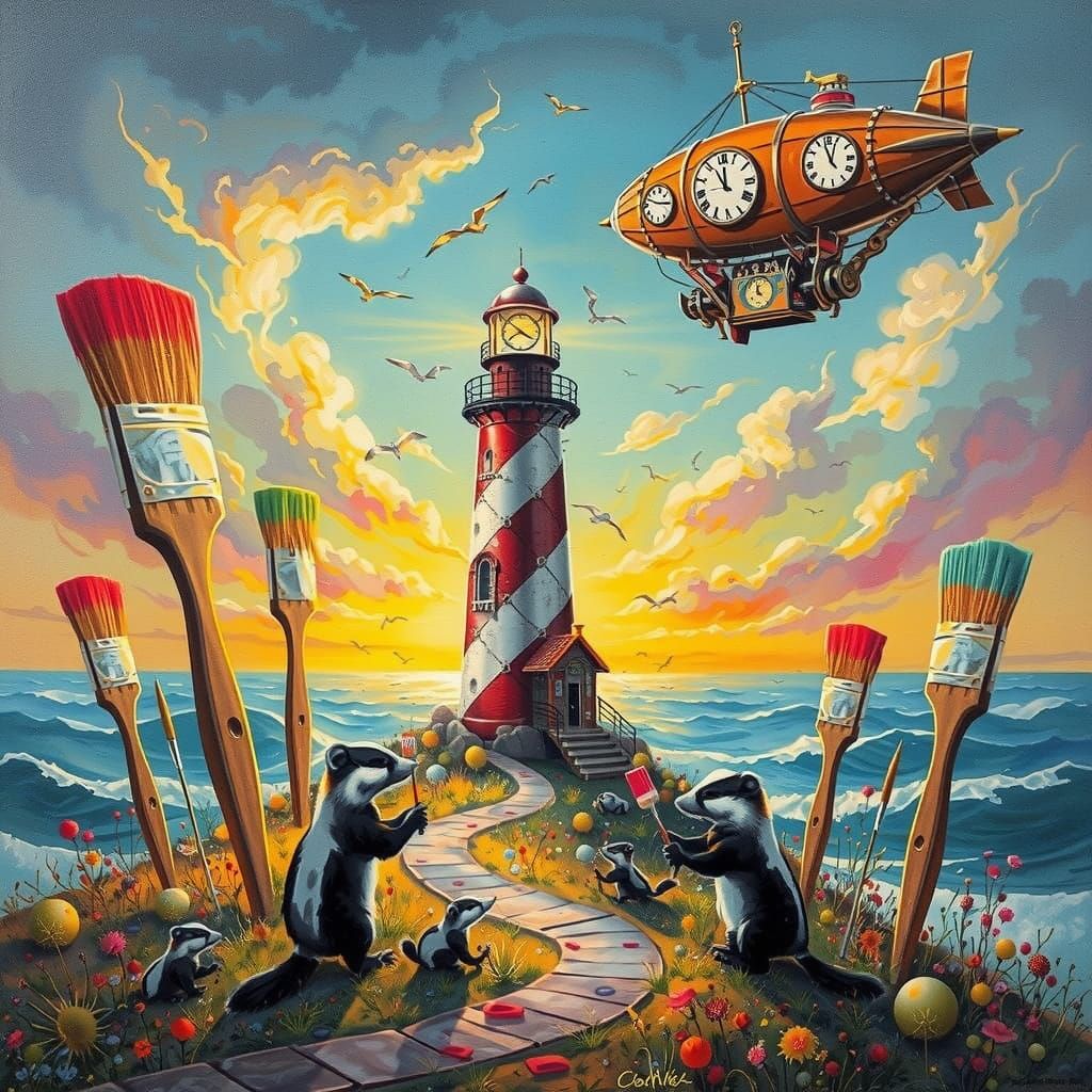 Surreal Brush Tree Landscape in Gouache Style