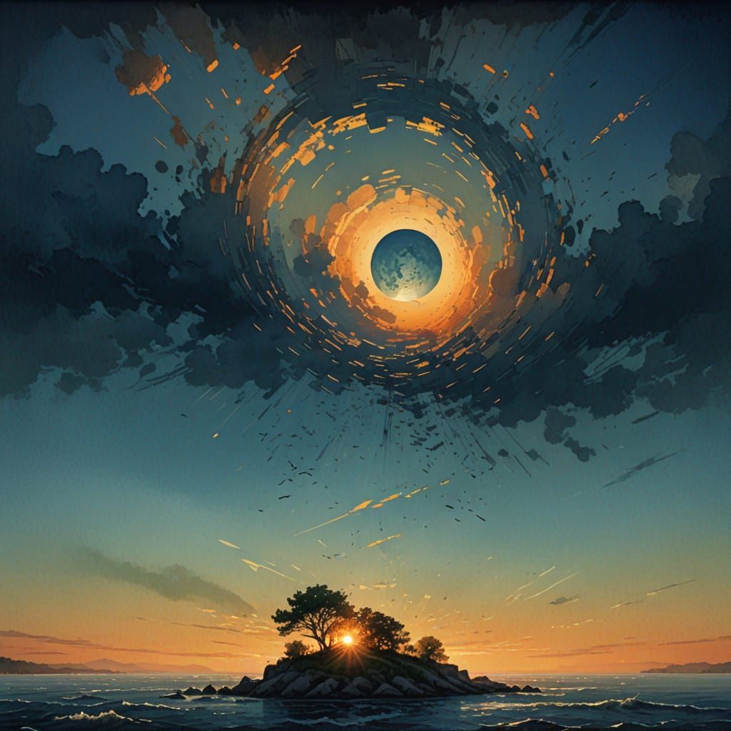 Surreal Watercolor Sunset on a Private Riverside Isle