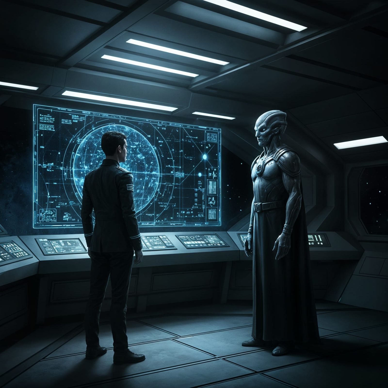 Tense First Contact: Human Captain Meets Alien Diplomat
