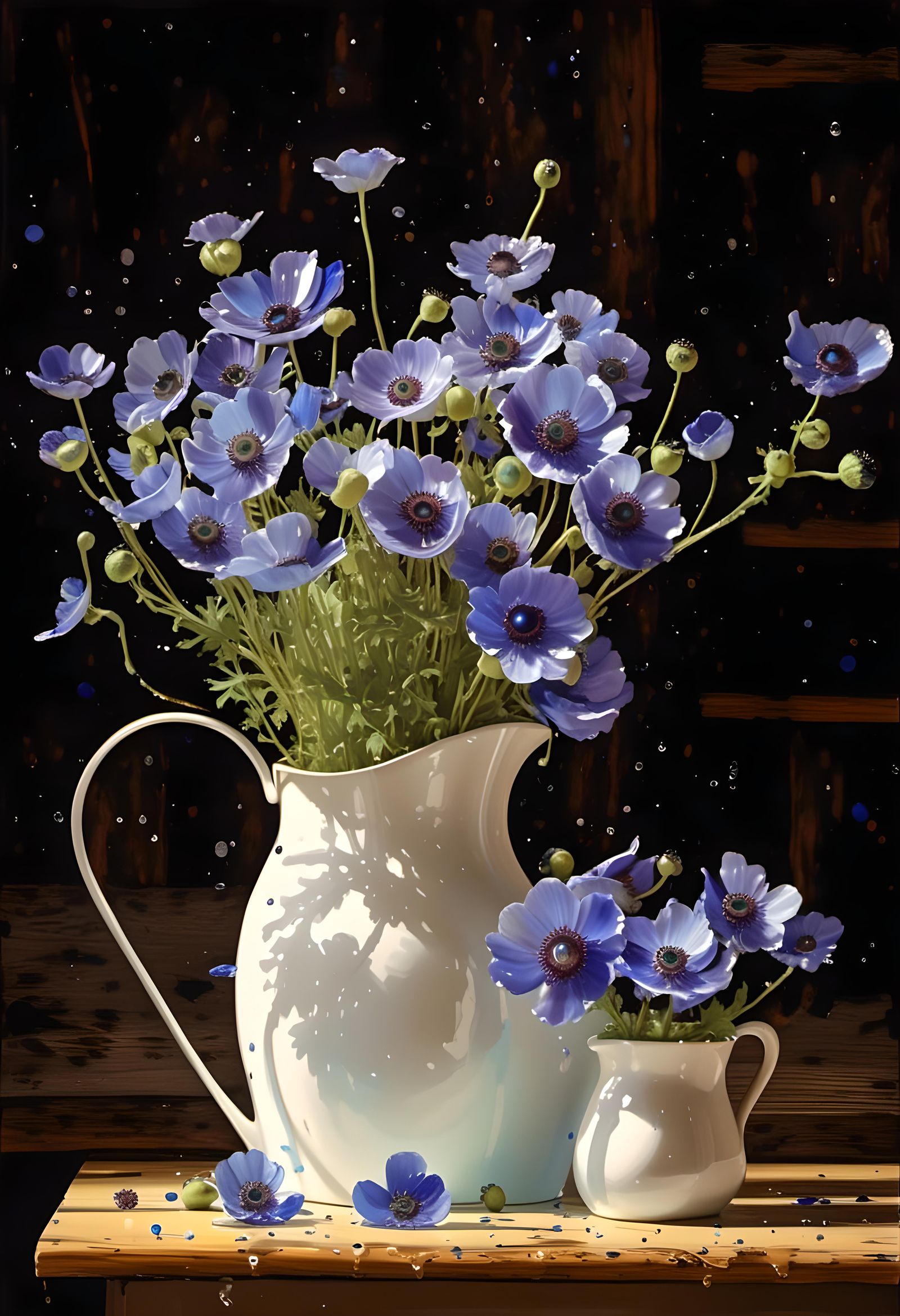Anemones by the pitcher-full