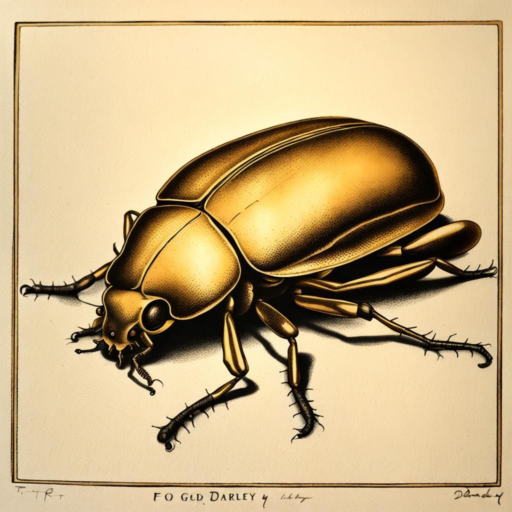 Gold Beetle Etching in 19th-Century Style