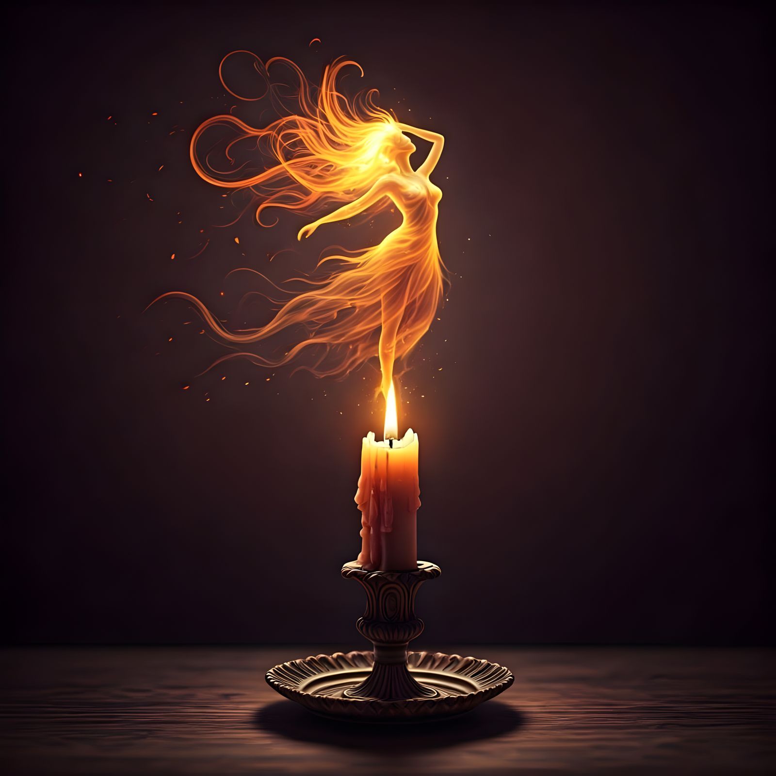 Ethereal Woman of Flame: A Fantastical Candle in Deep Color