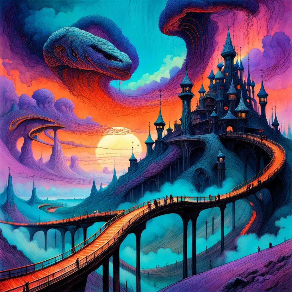 Celestial Theme Park in Watercolor Dreamscape