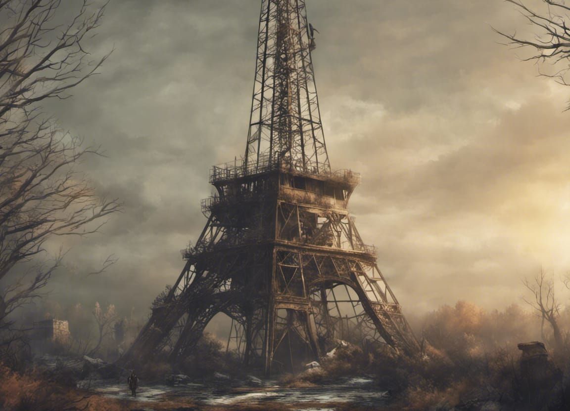 Dystopian Eiffel Tower Radio Beacon in Fallout Style