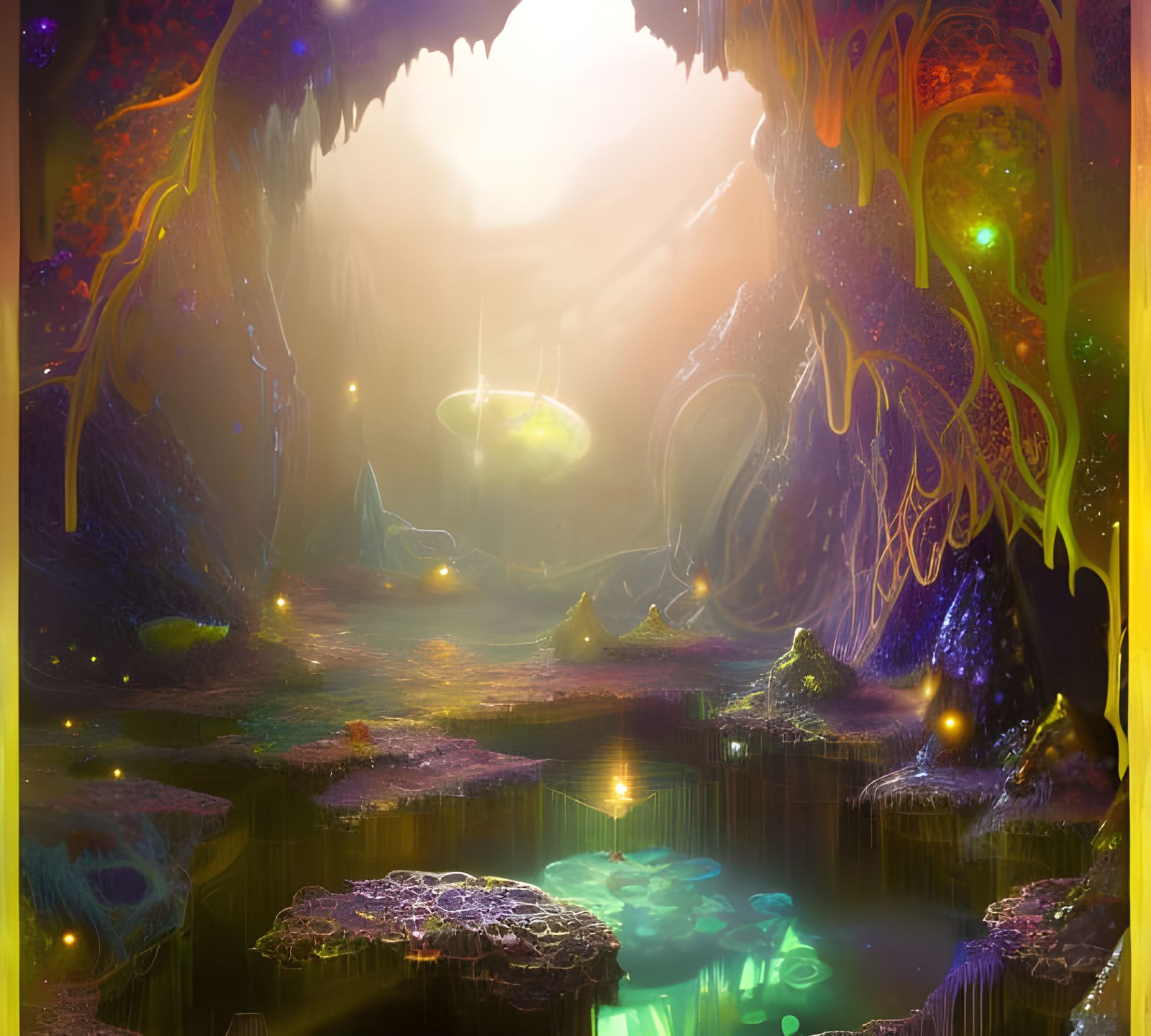 Lovecraftian Crystal Cave with Luminous Gemstones